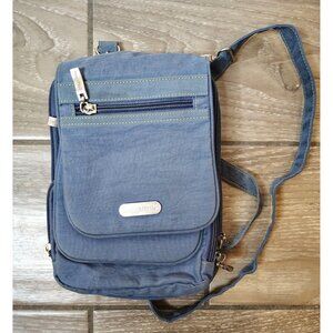 Baggalini Gray Crossbody Bag Multi Pocket & Zip, Adjustable Strap Green Lining